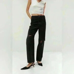 Oak + Fort Black Straight Leg  Ripped Jeans - 26